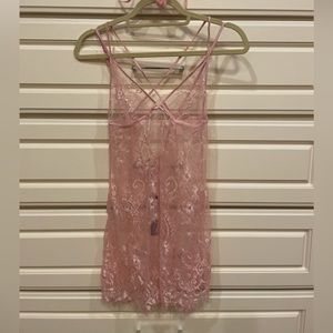 Pink lace nightie with matching thong, size M